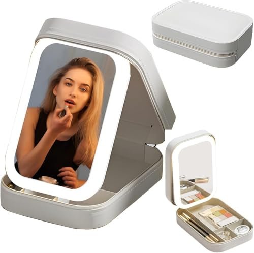 STITCHPAIR LED Makeup Mirror with Storage Box | Touch Control Vanity Mirror with 3 Light Modes | Foldable Tabletop Makeup Mirror for Daily Beauty Routine