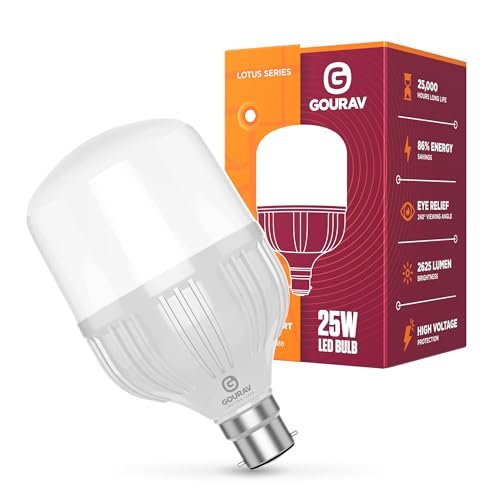 GOURAV 25W High Wattage LED Bulb Cool White | Extra Bright Instant Lighting | Inbuilt Heat Sink | Glare-Free | Wide Voltage Range | Low Heat Emission | Easy Fit B22 Holder