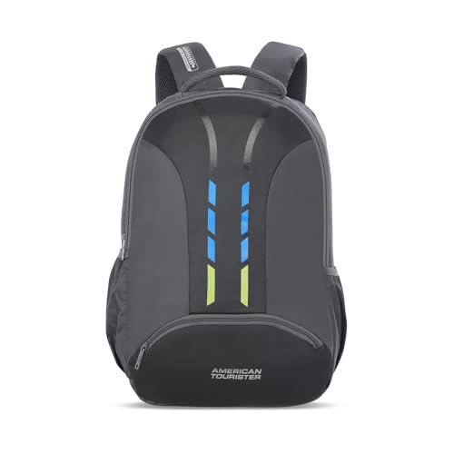 American Tourister Martt+ 01, 28L Laptop Backpack, Office Bag, Backpack Bag For Man and Women With Rain Cover, Ergo Back and Air Groove, Grey