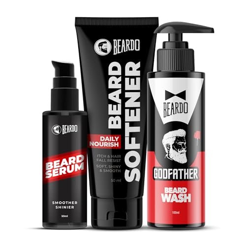Beard Serum 50ml,Beard Softener 50g & GodFather Beard Wash 100ml (Set of 3) | Ultimate Beard Growth & Softening Kit for Men – Beard Serum, Beard Conditioner, and Beard Shampoo for Nourished, Shiny & Healthy Beard – All-in-One Grooming Kit for Men