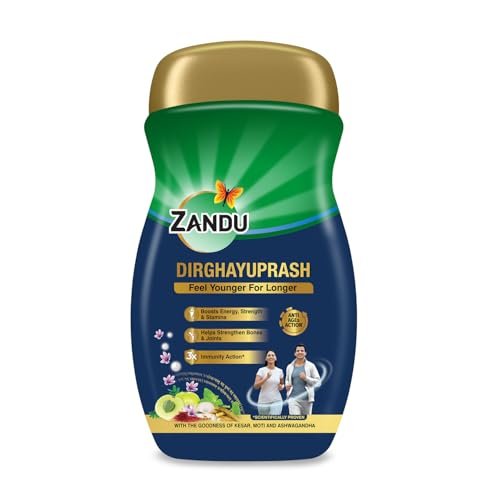 Zandu Dirghayuprash: Anti Age Action* with Vayasthapan Mahakashaya Herbs, Scientifically Proven, goodness of Chyawanprash for 3 way immunity action*|Boosts Energy, Strength, Stamina|450 GM