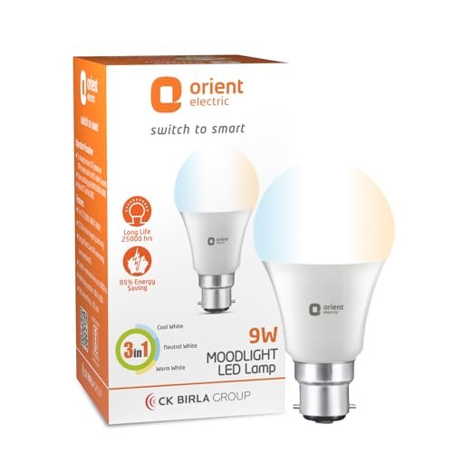 Orient Electric Eternal Shine Moodlight B22 Base, Color Changing 9W LED Bulb, Pack of 3 (White, Warm White, Neutral White)
