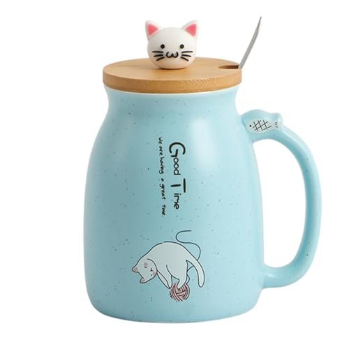 Spooky Creative Starry Sky Ceramic Mug – Cute 3D Cat Design with Lid & Spoon, Perfect for Office, Breakfast, & Gifts – Available in Blue – 420ml