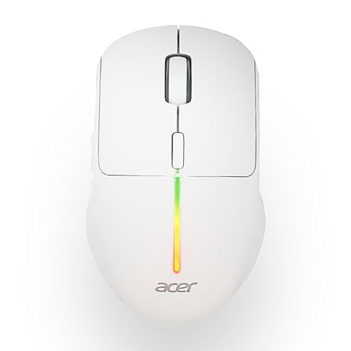 Acer Prism Wireless Mouse | Dual Mode 2.4GHz & BT 5.1 | 6 Buttons with Scroll Wheel | 800/1200/1600 DPI | Rechargeable 500mAh Battery | Running RGB | Lightweight 73g I Windows & Mac Compatible – White