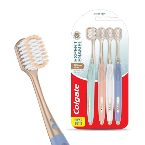 Colgate Gentle Enamel Ultra Soft Bristles Manual Toothbrush for adults, 4 Pcs (Buy2 Get 2), Soft Bristles for Enamel Care,Multicolor