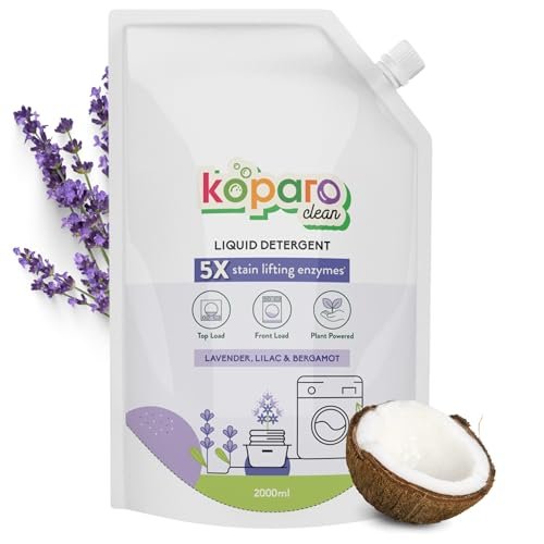 Koparo Liquid Detergent | 2 Litre | Top Load & Front Load Washing Machine Liquid Detergent | Organic Bio-Enzymes Laundry Detergent | Tough on Stains, Safe for Kids & Sensitive Skin | Lavender
