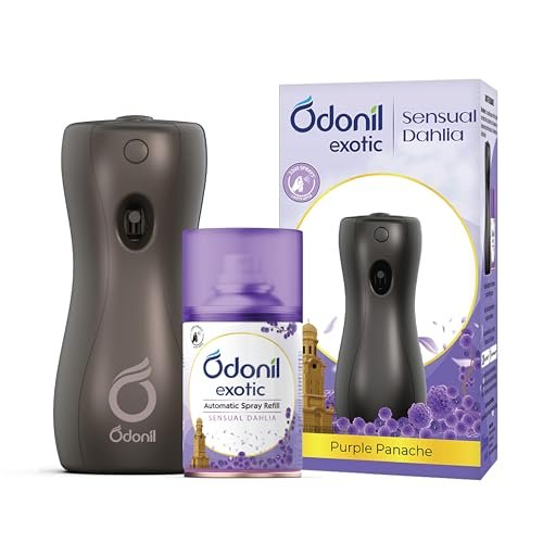 DABUR Odonil Exotic Automatic Spray- 225Ml | Machine + 1 Refill | Sensual Dahlia | 2X Long Lasting | 2200 Sprays Guaranteed | Lasts Upto 60 Days | Suitable for Washroom, Gym area, Living Room & Office