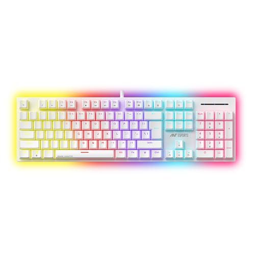 Ant Esports MK3400 Pro V3 Mechanical RGB Gaming Keyboard, 104 Keys-Brown Switch, Multicolour Backlit, Anti-Ghosting, USB Wired, Media Keys, 12 LED Modes, for PC, Mac, Windows, Linux – White