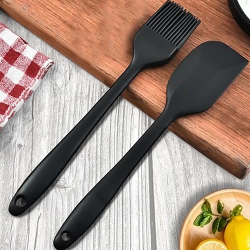 Frenchware (Set of 2, Black) Oil Brush for Cooking & Non-Stick Silicone Spatula Baking & Mixing – Seamless Design, Heat-Resistant -40°C to 230°C, Food-Grade & BPA-Free, Dishwasher Safe