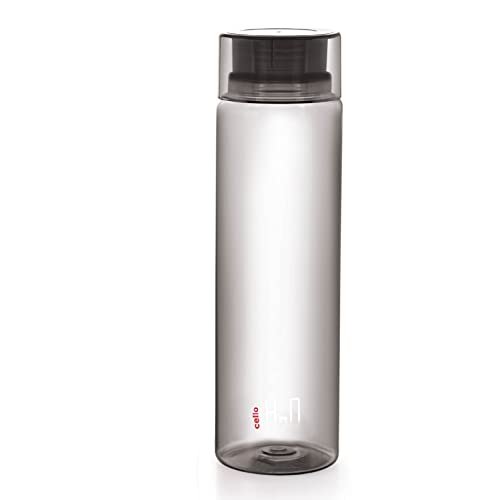 CELLO H2O Round Unbreakable Plastic Water Bottle Premium Edition | Lid is sealed by a silicone ring | Leak proof & break-proof | 1 Liter | Grey, Set of 1