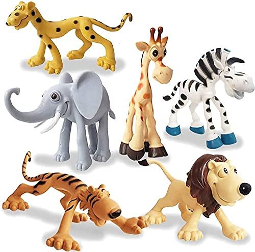 Toyshine Cartoon Style Pack of 6 Animal Rubber Play Toy for Kids Baby 2 3 4 5 Year Old, Non Toxic