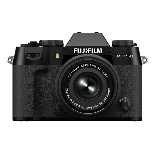 Fujifilm X-T50 40 MP APS-C X-Trans Sensor|Retro Style mirrorless Camera|4k/6.2k vlogging|High Speed Recording FHD 240fps|Advance AF with 15-45mm Optical Zoom Lens f/3.5-5.6 – Black