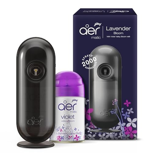 Godrej aer Matic Kit (Machine + 1 Refill) – Automatic Room Fresheners with Flexi Control Spray | Lavender Bloom | 2200 Sprays Guaranteed | Lasts up to 60 days (210ml)