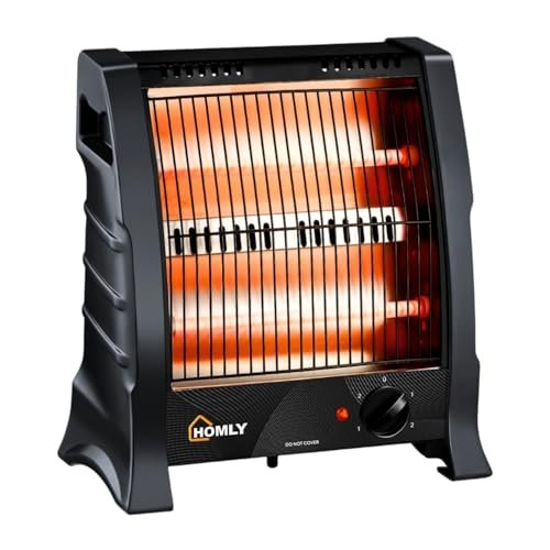 Homly Ritz 800 Watts Halogen Room Heater with Dual Heating Tubes | ISI Approved | Dual Heating Settings For 400W & 800 W | Cool Touch Shockproof Body with High Thermal Protection – Black