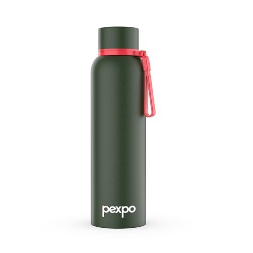 PEXPO Water Bottle 1 LTR Stainless Steel | Hot and Cold Flask | ISI Certified Steel Bottle | Three Layer Insulation | Leakproof | for Home, Office | 1-Year Warranty |Bravo 1000| Military Green