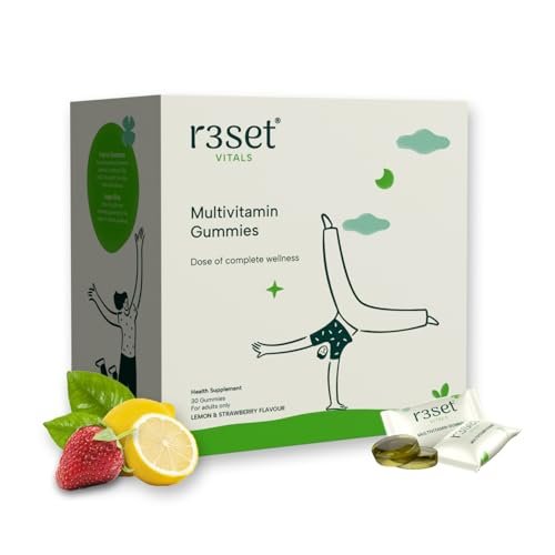 R3SET Multivitamin Gummies – 30 Days | With Vitamins A, C, D, E & Zinc | Boosts Energy, Immunity & Stamina | Supports Skin Health | Energy & Skin Health I Wellness in a Gummy I Strawberry Flavoured