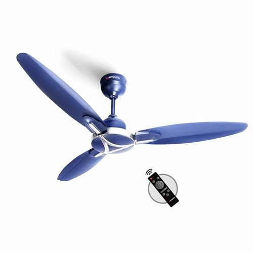LONGWAY Zephyr 1200 mm BLDC Ceiling Fan with Remote Control | BEE 5 Star Rated Energy Efficient | Ultra High Speed 3 Blade Anti-Dust Decorative Ceiling Fan | 3 Years Warranty (1, Silver Blue)