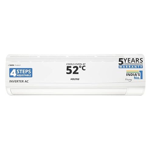 Voltas 185V Vectra CAR 1.5 ton 5 star inverter Split AC|4-IN-1 Adjustable mode|Energy Efficient|High ambient Cooling-cools even at 52°C|Anti dust filter with Anti-microbial coating|Copper Coil|White