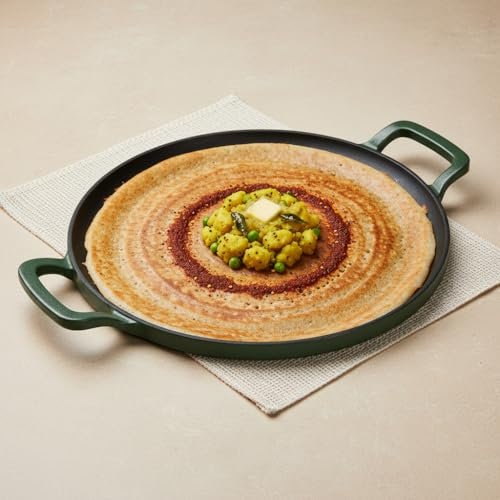 Ember Cookware Pre-Seasoned Cast Iron Tawa for Dosa 30 cm | Non Stick Induction Cookware | 10 Year Warranty | Cast Iron Tawa for Roti & Dosa | Non Stick Dosa Tawa | Heavy Duty Cookware | Green