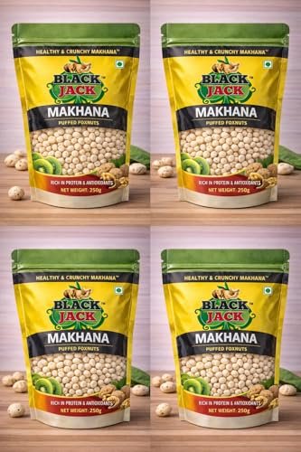 BlackJack Makhana, Puffed Foxnuts,1 Kg, Gluten-Free, Healthy Snack, Vegan, Keto-Friendly, Prasadam Makhana,Fit for Fasting,Medium Small Size Mix, Pack of 4 x 250g
