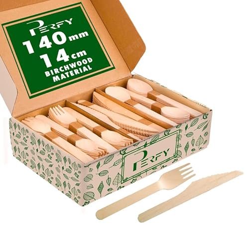 Perfy Disposable Knife & Fork Set(140mm)| Wooden Dining Flatware |Cutlery Set| Ideal for Wedding, Party & Kids Birthday(Pack of 25)