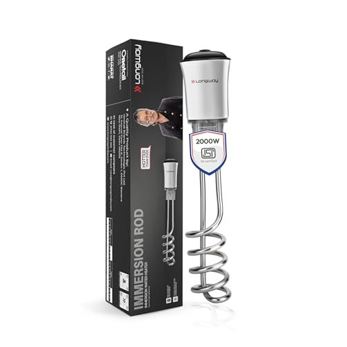 Longway LWIR01 2000W Immersion Water Heater | Anti-Corrosive & Shockproof Immersion Rod with Fast Heating Coil Technology | Nickel Plated | ISI Certified | 2 Years Replacement Warranty (White)
