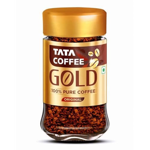 Tata Coffee Gold Original, Instant & Pure Coffee Jar, 50g, Freeze-Dried, Rich & Strong, Specially Sourced Robusta and Arabica bean