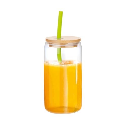 ATTRO 400ml Drinking Glass with Wooden Lid & Silicone Straw Travel Sipper Tumbler– Ideal for Juices, Smoothies &Cocktails – Durable, Leak Proof Glass for On The Go