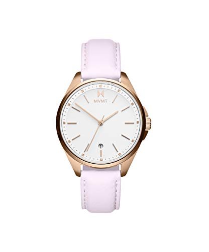 MVMT Coronada Qtz Basic Analog Calendar White Round Dial Women’s Watch, Rose Leather Material, Rose Band – 28000021-D
