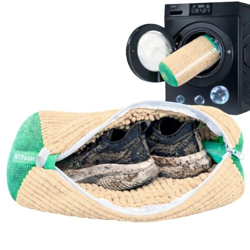 BTfash Reusable Shoe Laundry Bag for Washing Machine & Dryer | Plush Zippered Washing Pouch for Sneakers, Baby Items & Delicates (Beige) Pack of -1