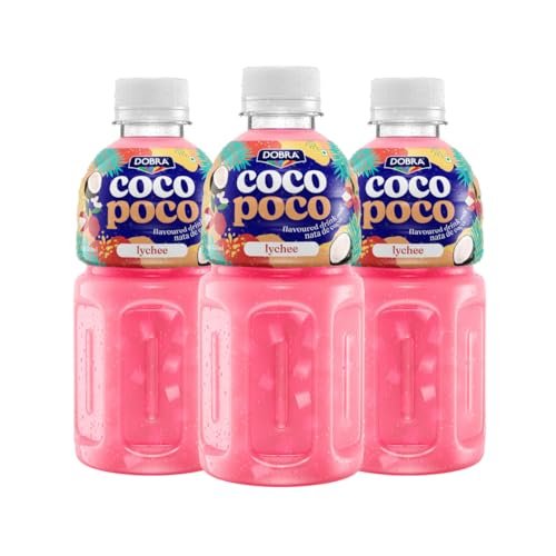 Dobra Coco Poco – Lychee Flavour | Drink with NATA De Coco | Coconut Jelly Fruit Drink | Pack of 3 | 3 x 320ml