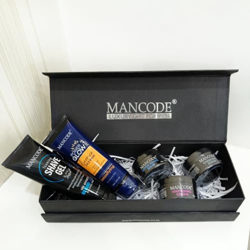Mancode Grooming Gift Set – The Ultimate Glow Kit for Men | Complete Grooming Kit | Hydrates & Revitalizes Skin (Shave Gel,Face Wash,After Shave Balm,Whitening Cream,Scrub) Stylish Gift Box Pack of 5