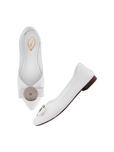 Shoetopia Oversized Bow Detailed White Bellies for Girls-EU36