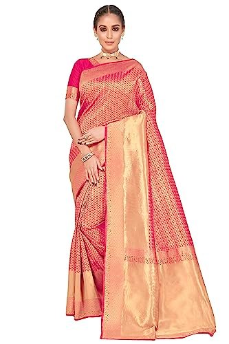 Glory Sarees Women’s Banarasi Silk Saree With Blouse Piece (Kara146_Pink)