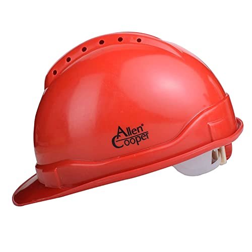 Allen Cooper Industrial Safety Helmet SH-722, Shell with Ventilation, Plastic Cradle with Ratchet Adjustable Headband – RED (Pack of 5)