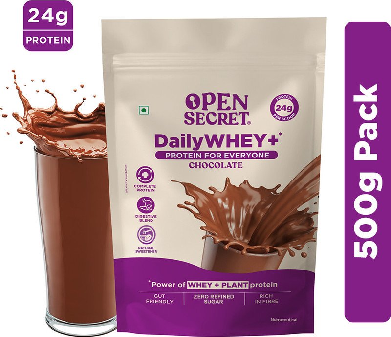 OPEN SECRET 0.5 kg India’s 1st Whey+ Protein Powder – Complete Protein with Whey and Plant Protein Blends(500 g, Chocolate)