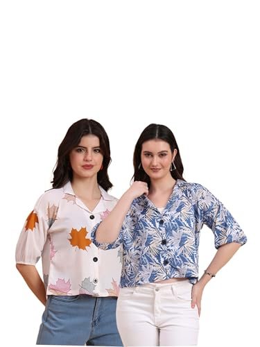 Civamee Women’s Cotton Blend Printed Combo (Pack of 2) Shirts – 3/4 Sleeves V Collar Neck (COMBO1744_1_5-XS)