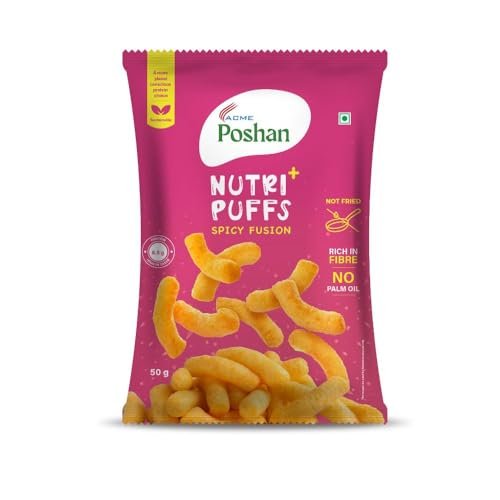 Acme Poshan Nutri+ Protein Puffs Spicy Fusion | Healthy Snack | High Protein & Fiber | Crunchy Millet Puffs | No Maida | 50g