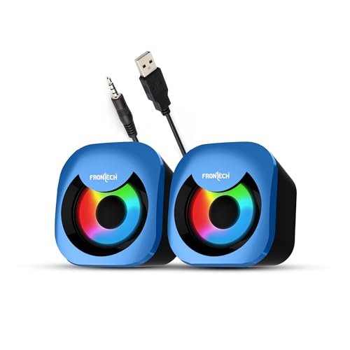 FRONTECH 2.0 Multimedia Speakers | 8W Output | RGB Lighting | USB-Powered | 3.5mm AUX | 1-Year Warranty (SPK-0015)