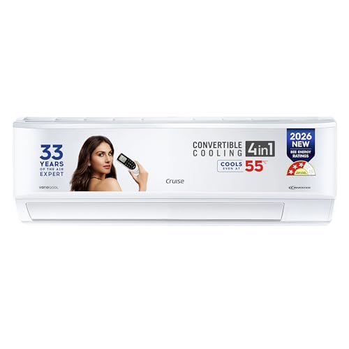 Cruise 1 Ton 3 Star, New Star rated, Inverter Split AC with 7-Stage Air Filtration (Copper, Convertible 4-in-1, Fast Cooling at 48 °C, PM 2.5 Filter, Anti-Rust Tech, CWCVBM-VQ1D123,White)