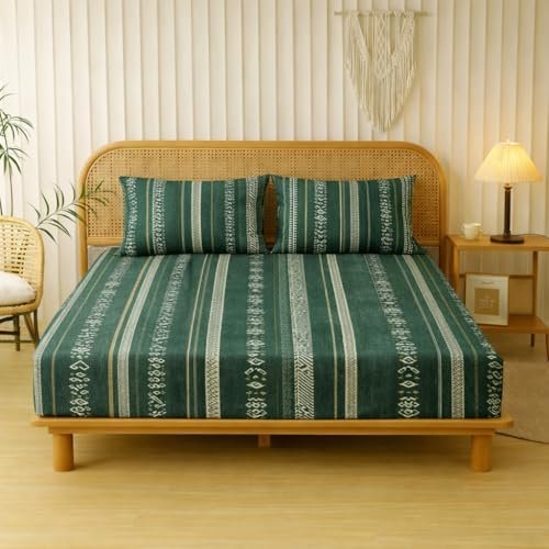 Homitecture Designer Floral Printed Flat Bedsheet for Double Bed 200tc to 220tc | Ultra Soft Cotton Fabric | King/Queen Size Top Sheet with 2 Matching Pillow Covers – 228 x 228 Cm, Teal Green