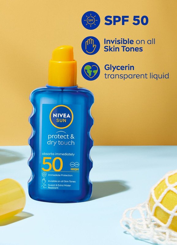 NIVEA Sunscreen – SPF 50 UVA UVB, Body Spray with Glycerin, For Men & Women, Sports & Beach(200 ml)