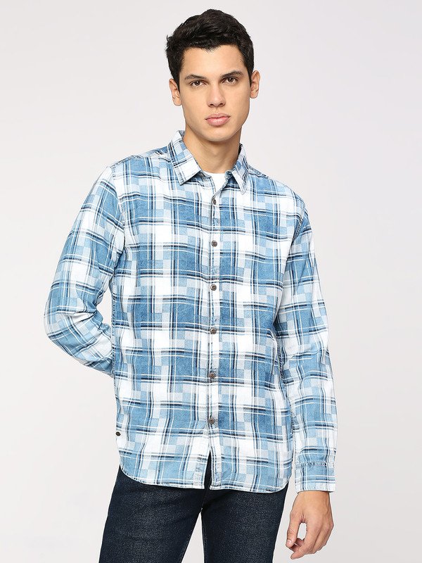 Pepe Jeans Men Checkered Casual Blue Shirt