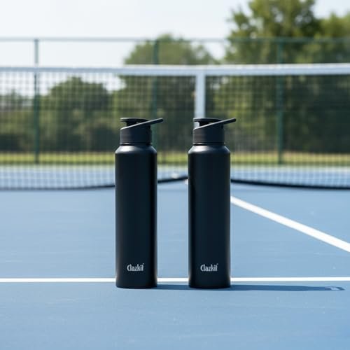 Clazkit Amaze Sporty Stainless Steel Black Matte Finish Water Bottle Set of 2|ISI Certified Leakproof, Rust-Free, BPA-Free, Durable for Fridge, Sports,Gym,Yoga & Office–Easy to Clean & Reusable-1000ml