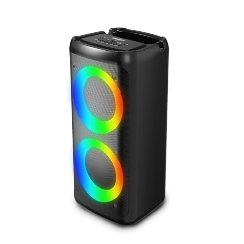 FRONTECH Multimedia Party Speaker | 20W Output | Dual 4″ Drivers | RGB Light Tower Design | Bluetooth 5.0 | 2400mAh Battery | TWS, FM, USB, AUX, MIC | Portable Speaker | 1 Year Warranty (SW-0250)