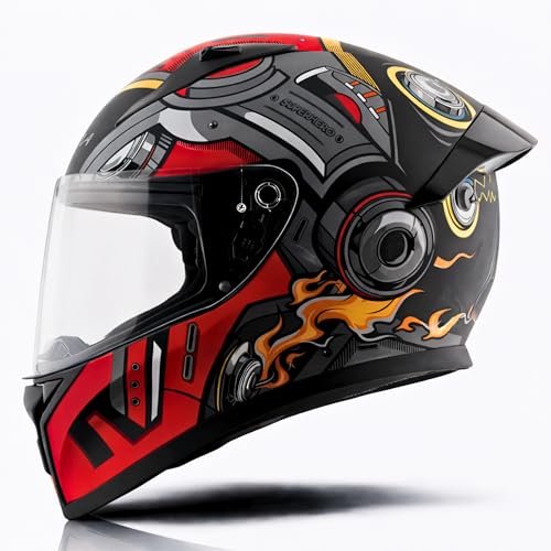 Vega Bolt Superhero ISI Certified Full Face Motorcycle Helmet with Impact Resistant ABS Shell High Density EPS Liner Scratch Resistant Visor Quick Release Buckle Comfortable Inner Padding Black Red Helmet-L