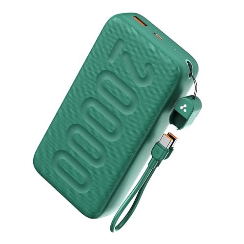 Ambrane 20000mAh Powerbank with in-Build Type C Cable, 22.5W Fast Charging, USB & Type C Output, Power Delivery, Quick Charge for iPhone, Android Mobile & Tablets, Earbuds, (Stylo N20, Green)
