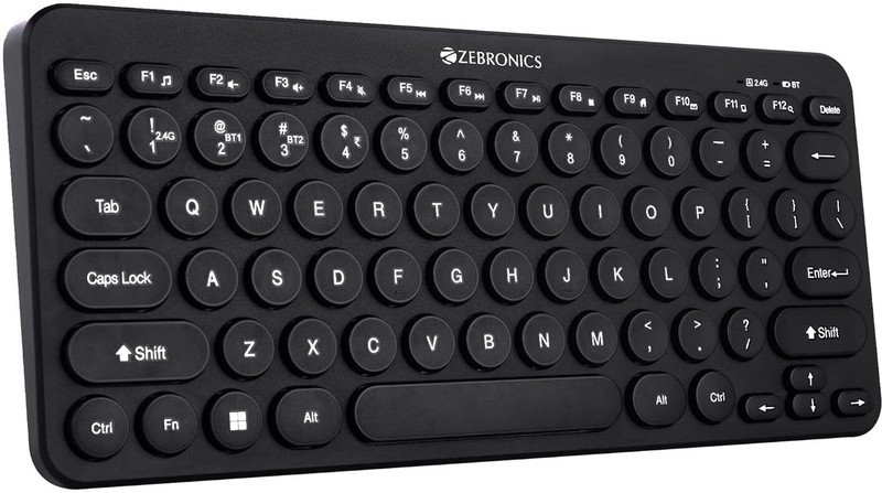 ZEBRONICS K4000MW/Multidevice connectivity,Compatible with Laptop/Tablet/Smartphone Bluetooth Handheld Laptop Keyboard Compatible with Desktop, Laptop, Mac ZEB-K4000MW / ZEB-EWK 1 with 2 Bluetooth & 2.4 GHz Wireless Connection(Black)