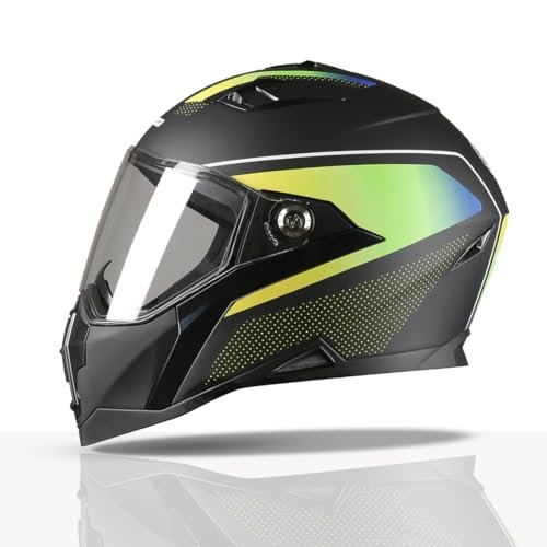 TVS Racing Anti Matter FullFace Helmet for Bike & Motorcycle Riders-DOT & ISI Certified-Lightweight ABS Shell, UV Resistant-Ventilated Comfort Liner,Quick-Release Visor &Chin Strap(Matt Black Green/M)
