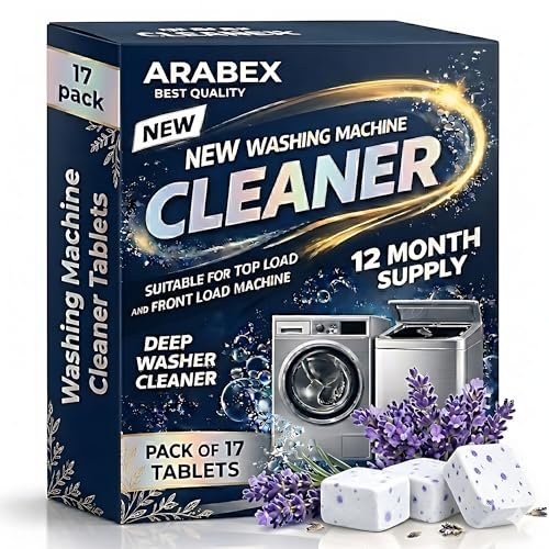 ARABEX™ Washing Machine Cleaner Tablets (17 Tablets) Drum & Pipe Deep Cleaner |Lavender Scent | Removes Odour,Limescale & Residue | For Front Load & Top Load Fully Automatic Washing Wachine (Lavender)